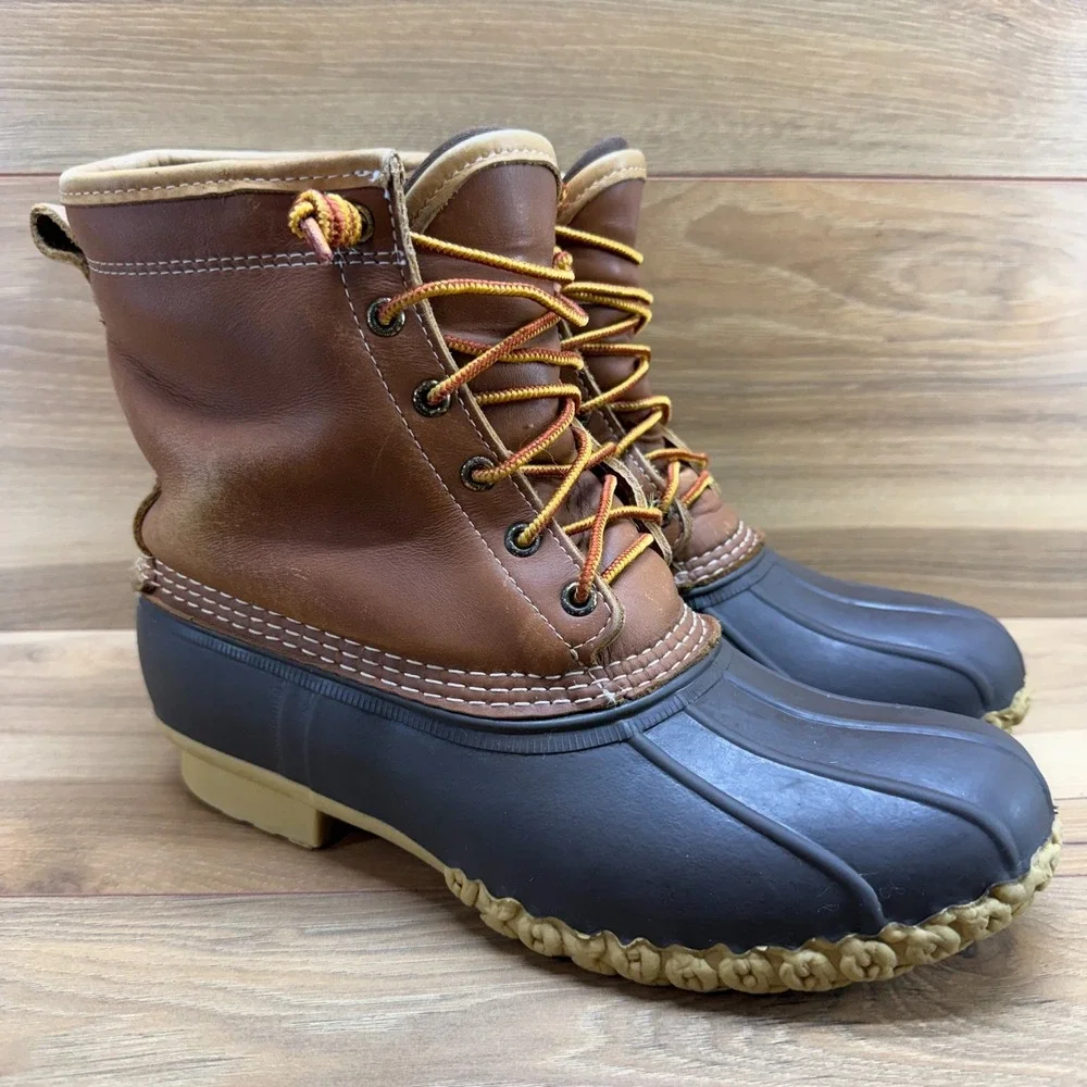 LL BEAN Duck Boots Mens 8 M Brown Leather Gore Tex Waterproof